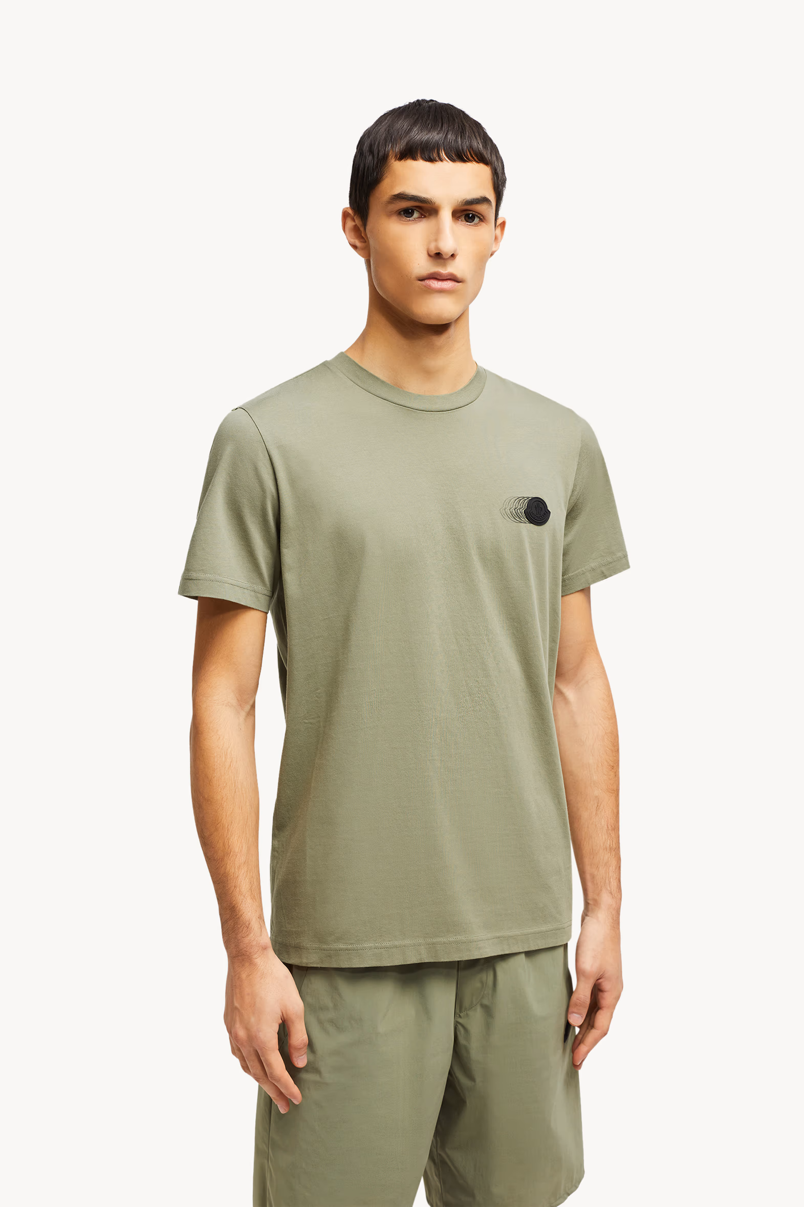 Faded Logo Motif Cotton T-Shirt Men Sage Green Moncler 3